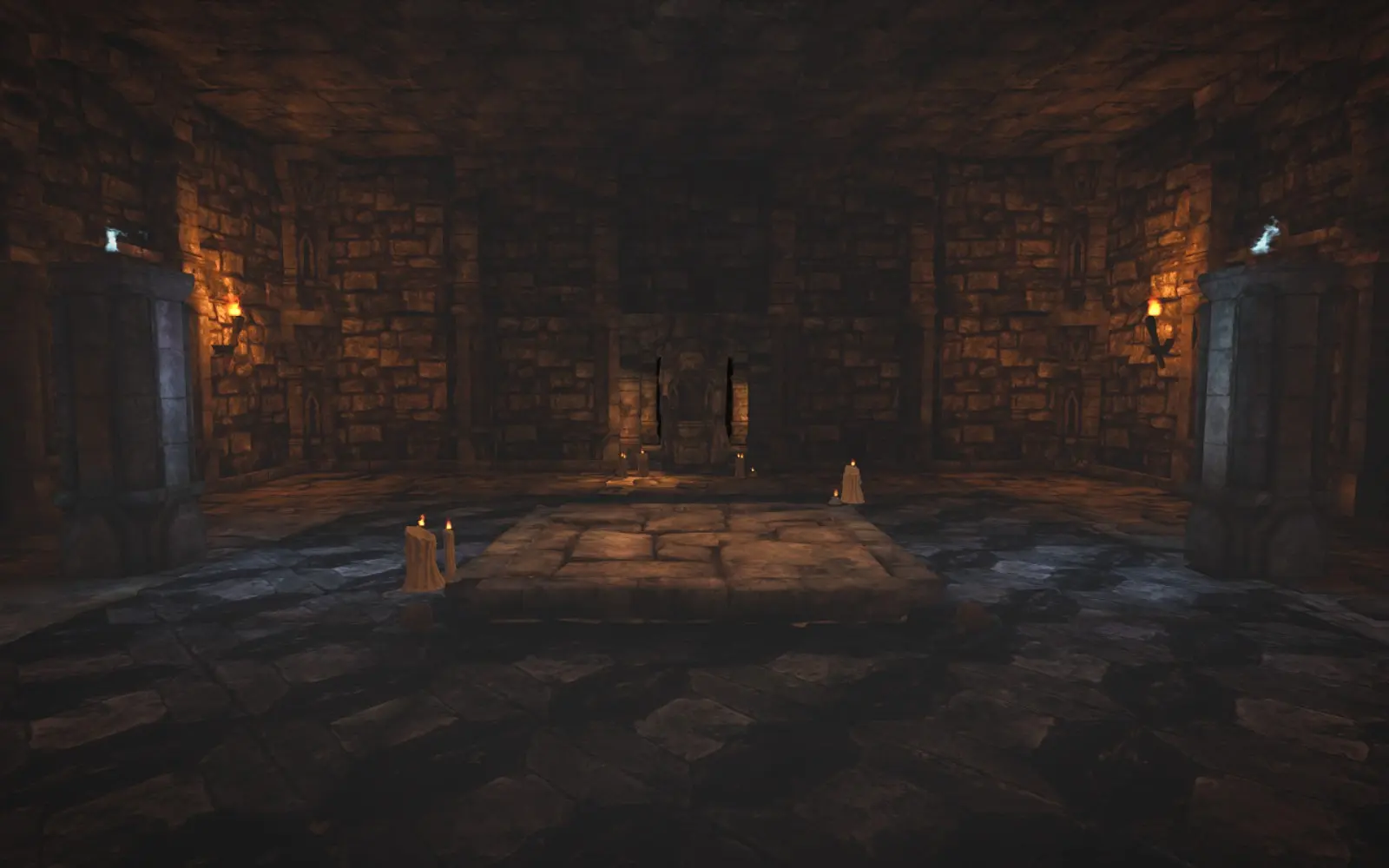 The rune chamber, a ritual floor lit by candles and cold rune light.